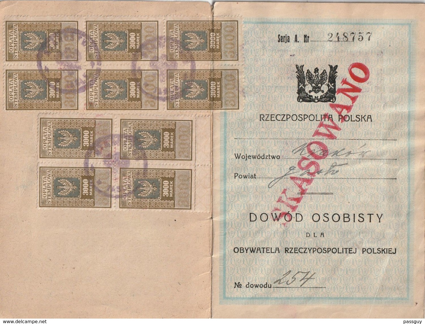 POLAND Passport  1923 Passeport POLOGNE – Reisepaß – Revenues/Fiscaux - Historische Dokumente