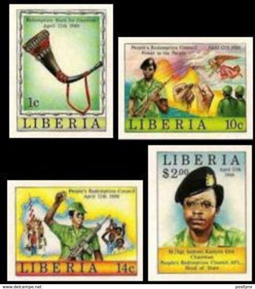 LIBERIA 1981 Big Boss Ser.I Horn Music Arms Weapons Rifle Flag IMPERF.SET:4 - Liberia