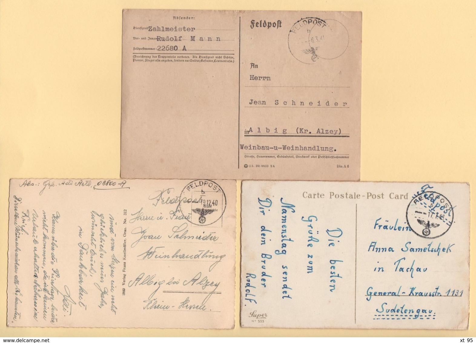 Lot De 3 Cartes Avec Obliterations Feldpost - WW II