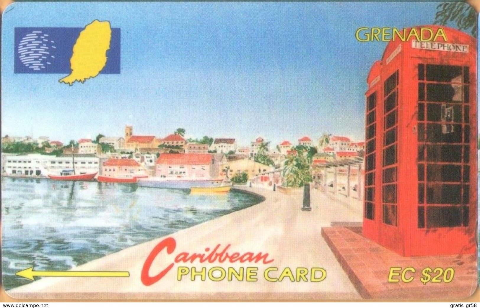 Grenada - GPT, GRE-5B, 5CGRB, Carenage St Georges, 20 EC$, Buildings, 12,000ex, 1992, Used As Scan - Grenade