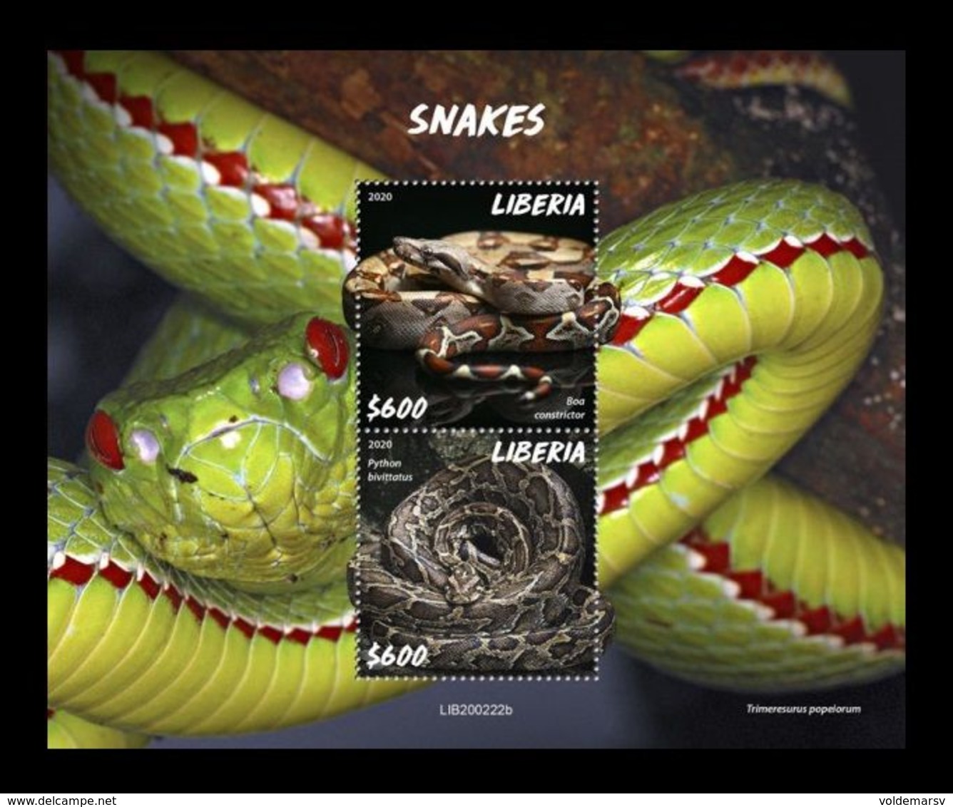 Liberia 2020 Mih. 7725/26 (Bl.836) Fauna. Snakes MNH ** - Liberia