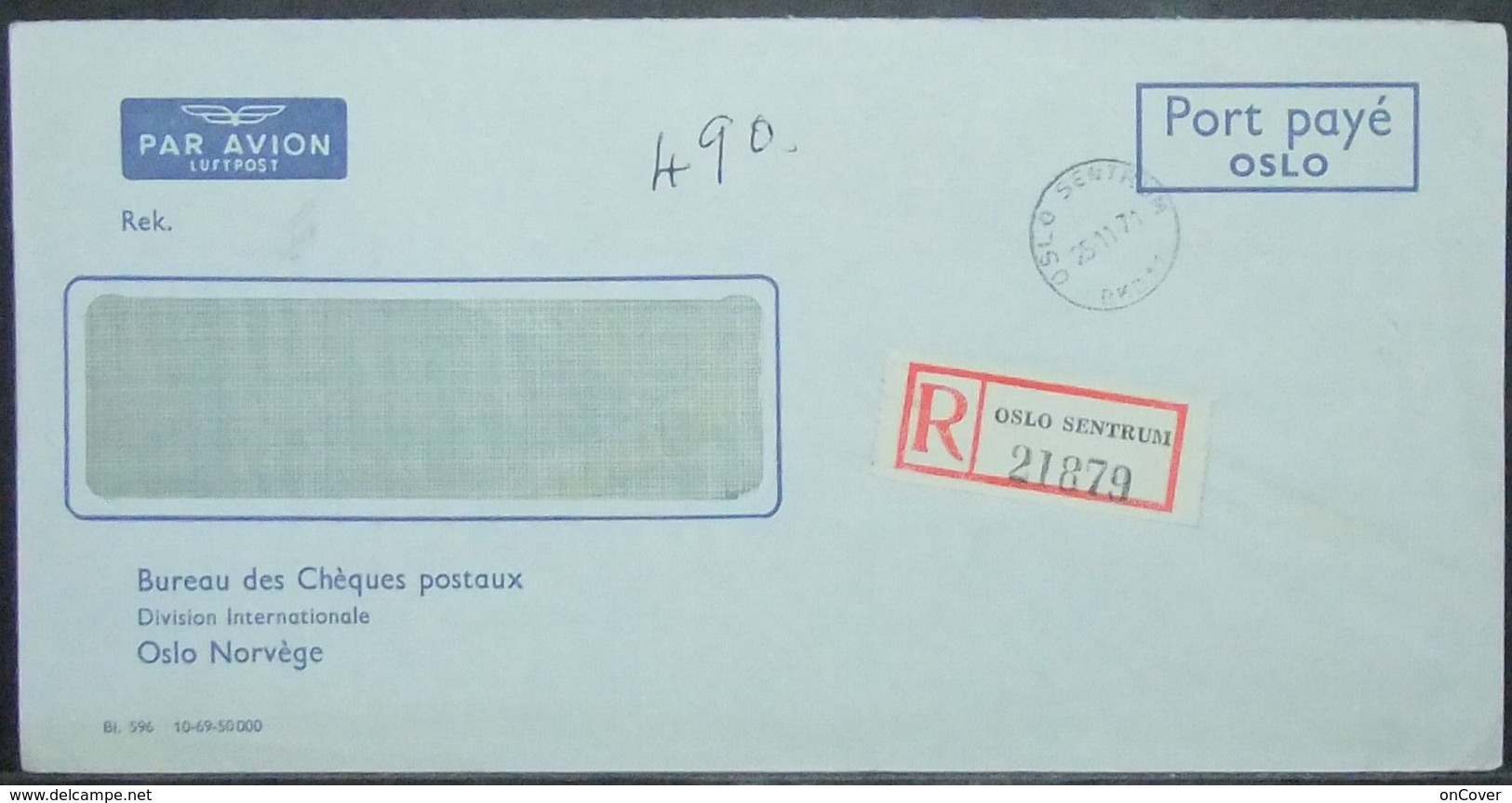 Norway - Registered PP Cover 1971 Postal Checks - Covers & Documents