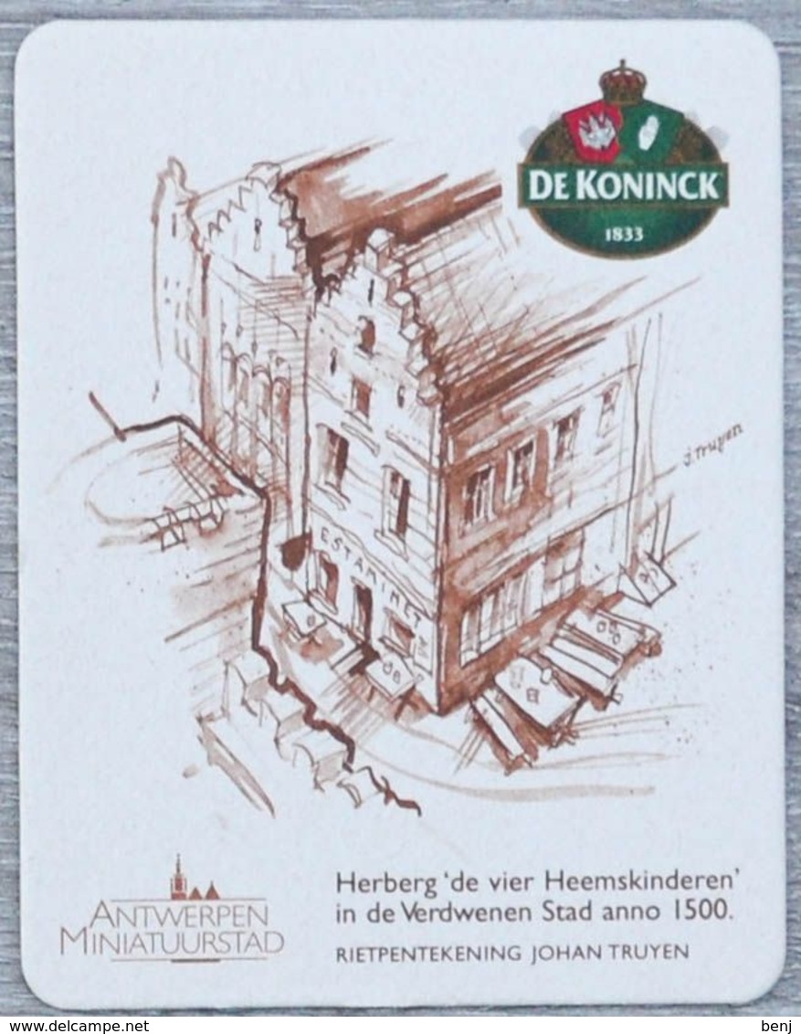 Sous-bock DE KONINCK 1833 Herberg Heemskinderen Antwerpen Miniatuurstad Johan Truyen Bierdeckel Bierviltje Coaster (N) - Portavasos