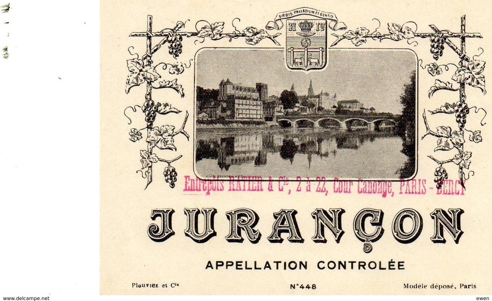 Ancienne étiquette De Vin Jurançon Avec Photo De La Ville. Années 50. - Other & Unclassified