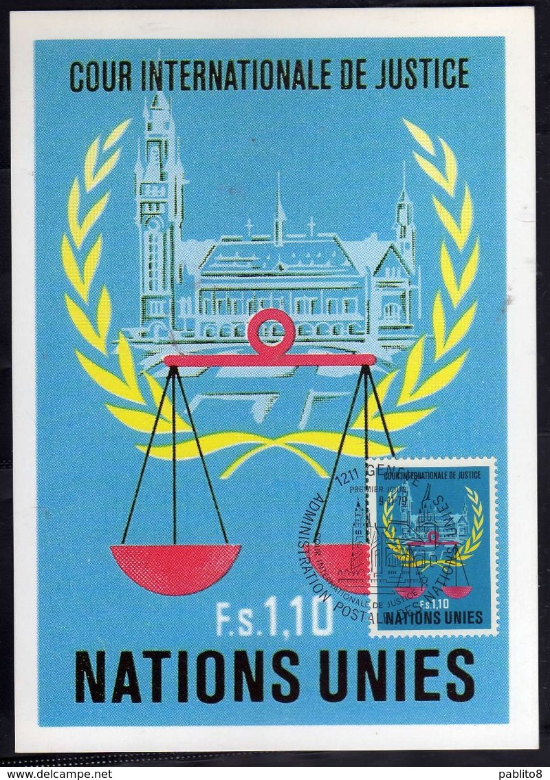 NATIONS UNIES GENEVE ONU UN UNO 9 11 1979 COUR INTERNATIONALE DE JUSTICE COURT  FDC MAXI CARD CARTOLINA MAXIMUM - Maximum Cards