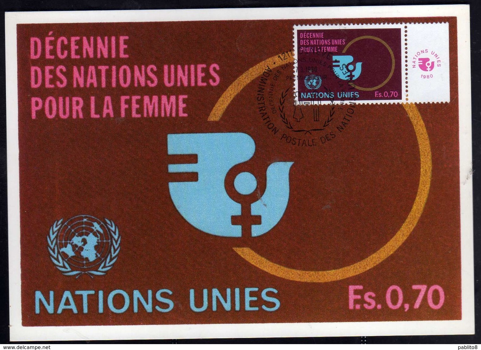 NATIONS UNIES GENEVE ONU UN UNO 7 3 1980 POUR LA FEMME FOR WOMEN PER LA DONNA FDC MAXI CARD CARTOLINA MAXIMUM - Cartes-maximum