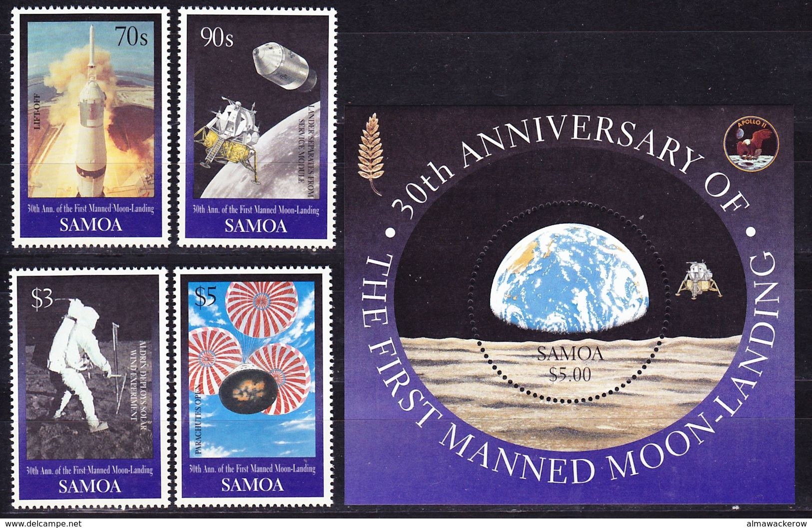 Samoa 1999 30th Anniversary Of Moon Landing Complete Issue Mi 900-903, MS 65 MNH ** - Samoa