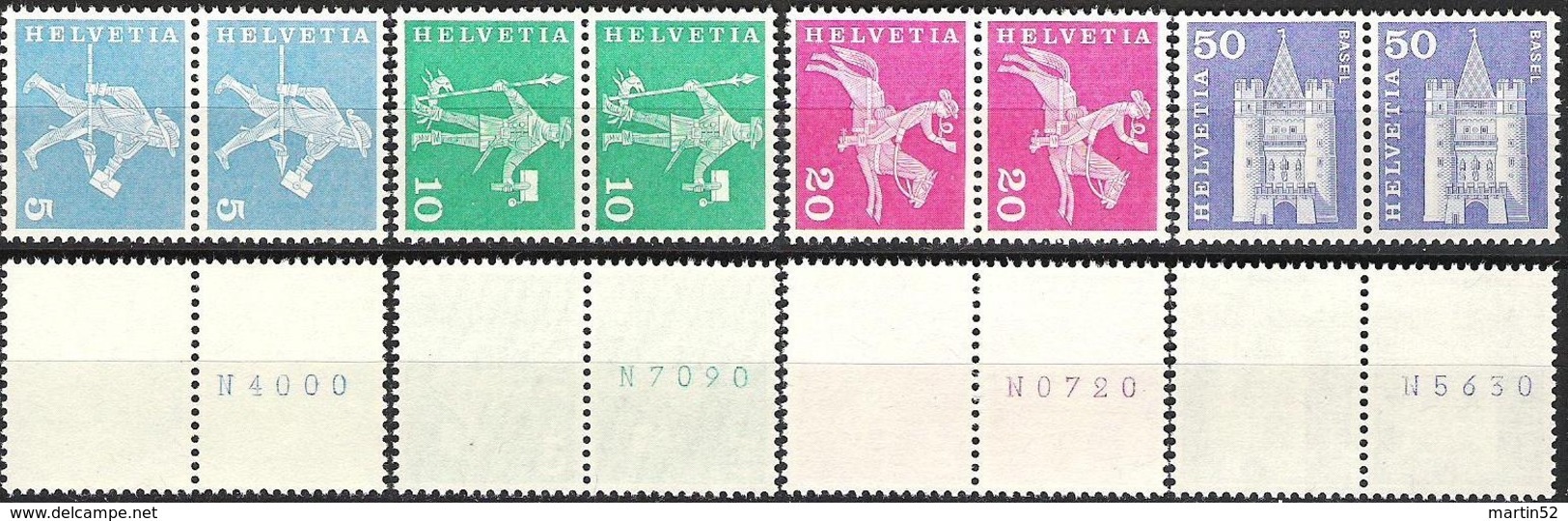 Schweiz Suisse 1960: Rollen-Rouleaux-Coil Zu 355/363R Mi 696/704R Yv 643/65 Avec+sans Numéro (se-tenant)(Zu CHF 38.50) - Franqueo