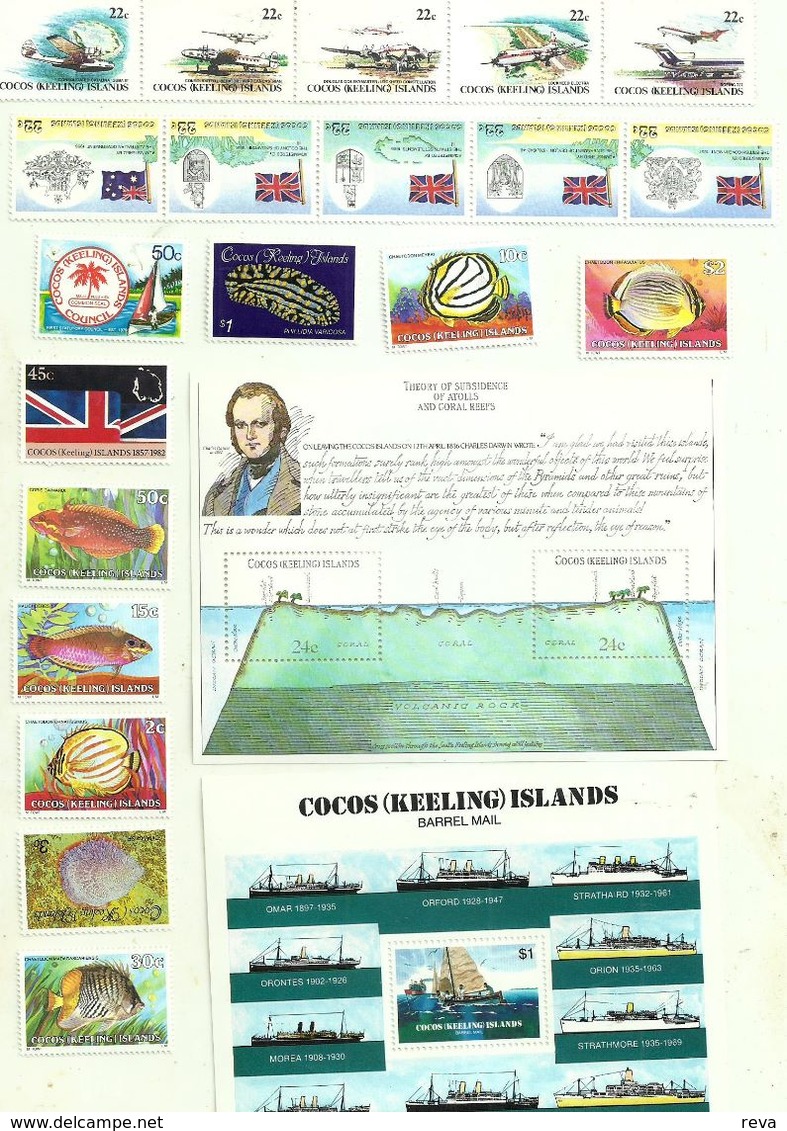 COCOS ISLANDS  PICTORIAL FISHES MAN AIRPLANES SHIPS ETC. SETS UP TO $3 INCL.2 M/S MINT FV $47 READ DESCRIPTION !! - Cocos (Keeling) Islands