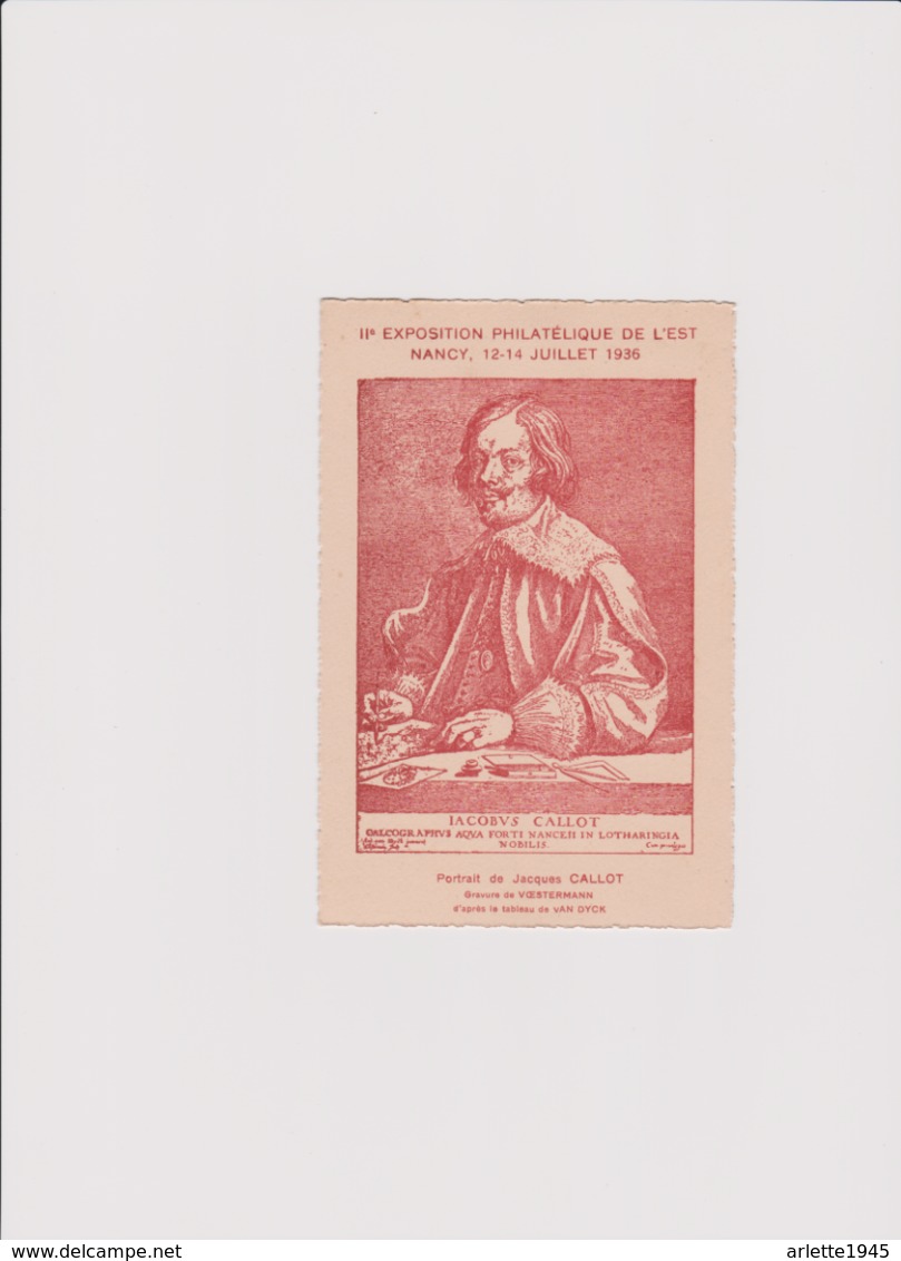 CARTE EXPOSITION PHILATELIQUE DE L'EST DE NANCY 12- 14 JUILLET 1936 - Nancy