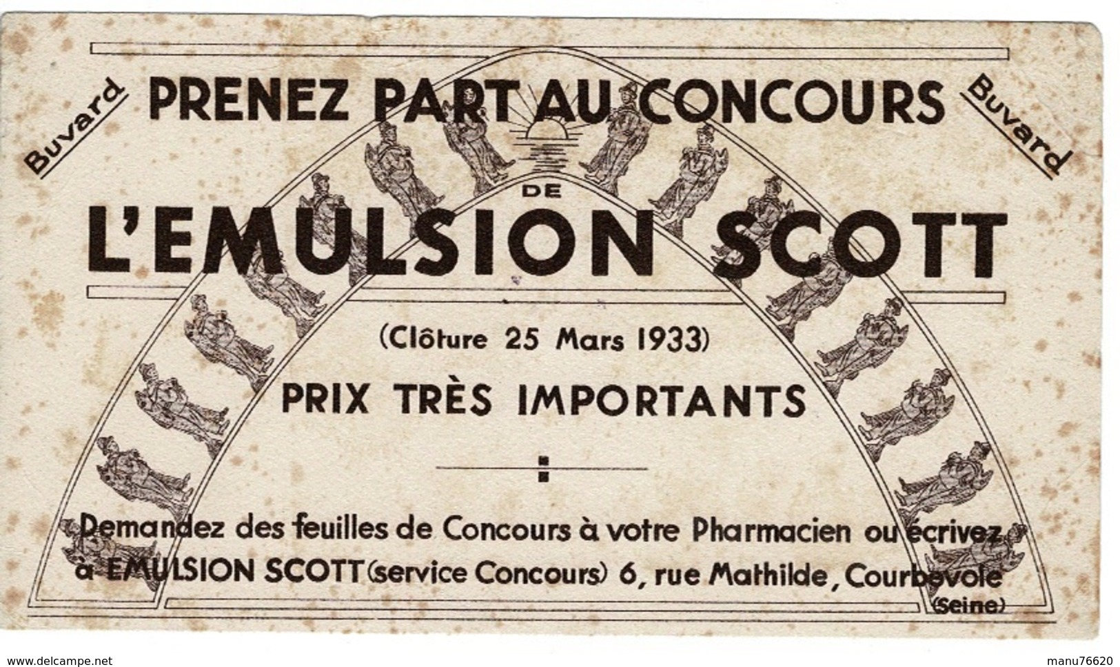 Buvard L'EMULSION SCOTT (cloture 25 Mars 1933) Courbevoie. - Produits Pharmaceutiques