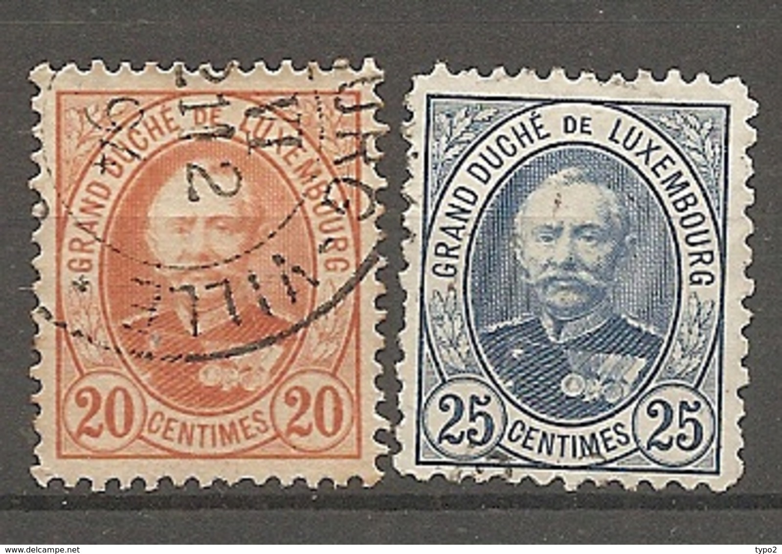 LUX 1891 Yv. N° 61,62  (o)  20 C, 15c   Adolphe Ier Cote 1,25 Euro BE  2 Scans - 1891 Adolfo De Frente