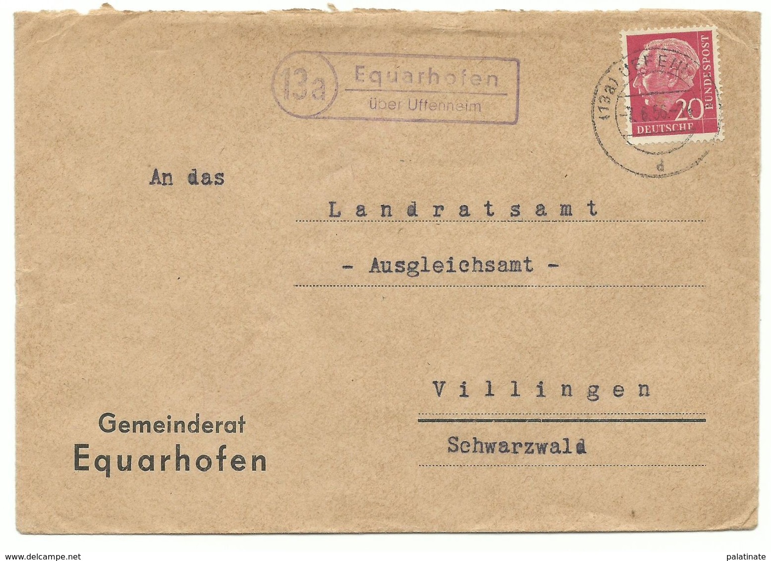 13a Equarhofen über Uffenheim Landpoststempel Klar Auf Brief 1956 - Covers & Documents