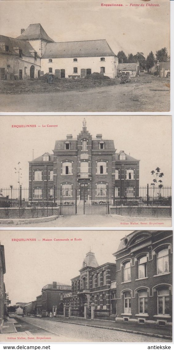 LOT 10 OUDE ZICHTKAARTEN VAN ERQUELINNES (LA GARE - RUE DE LA STATION - PENSIONNAT - L'EGLISE - ....) - Erquelinnes