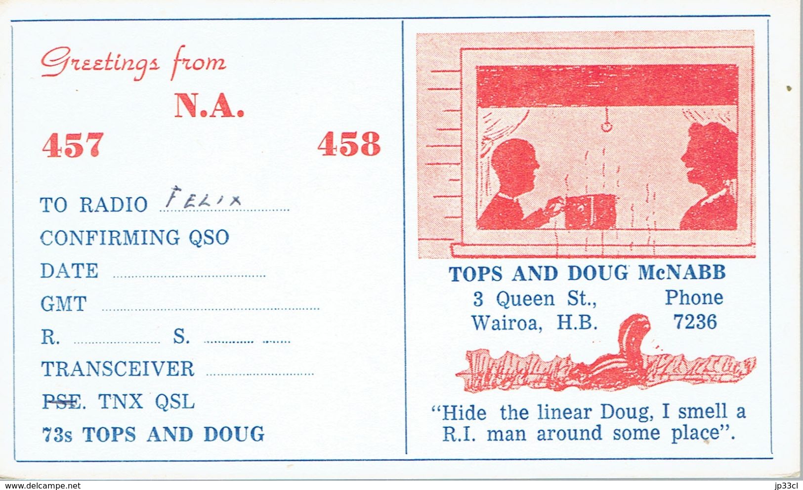 Old QSL From Tops And Doug McNabb, Queen St., Wairoa, H.B., New Zealand - CB