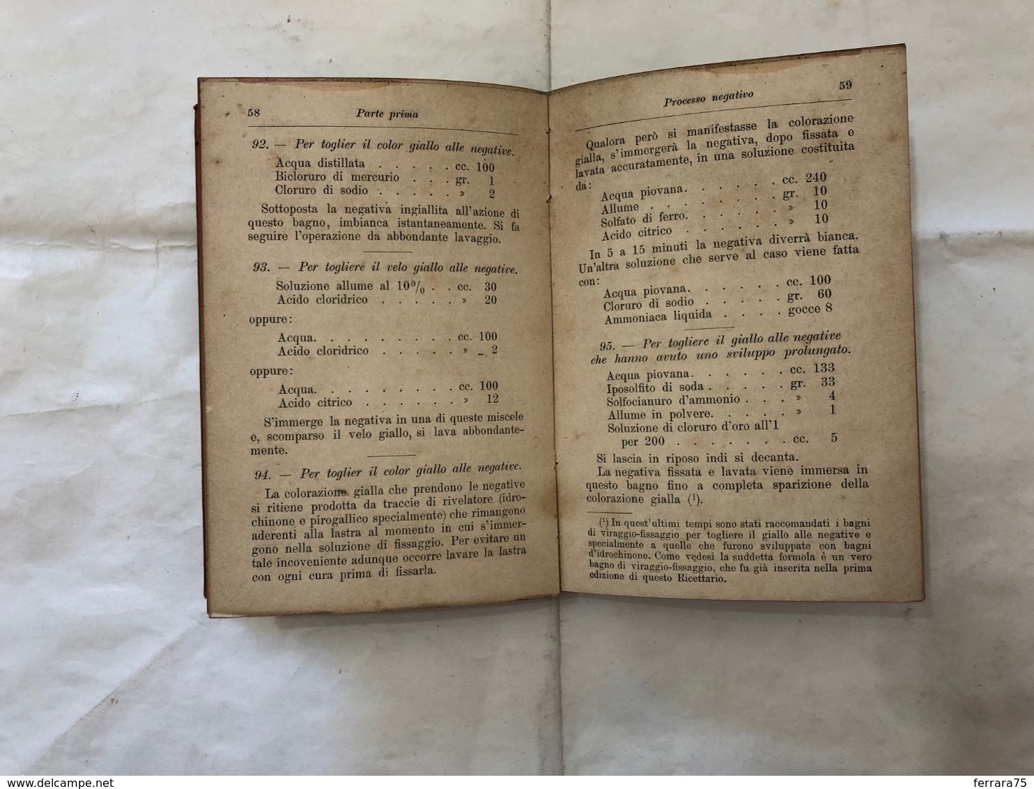 MANUALI HOEPLI DOTT.L.SASSI RICETTARIO FOTOGRAFICO SECONDA EDIZIONE 1899. - Other & Unclassified