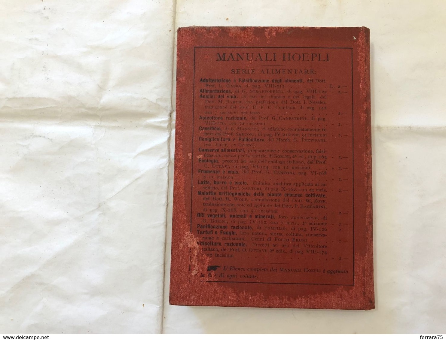 MANUALI HOEPLI FOLCO BRUNI TARTUFI E FUNGHI 1891. - Andere & Zonder Classificatie