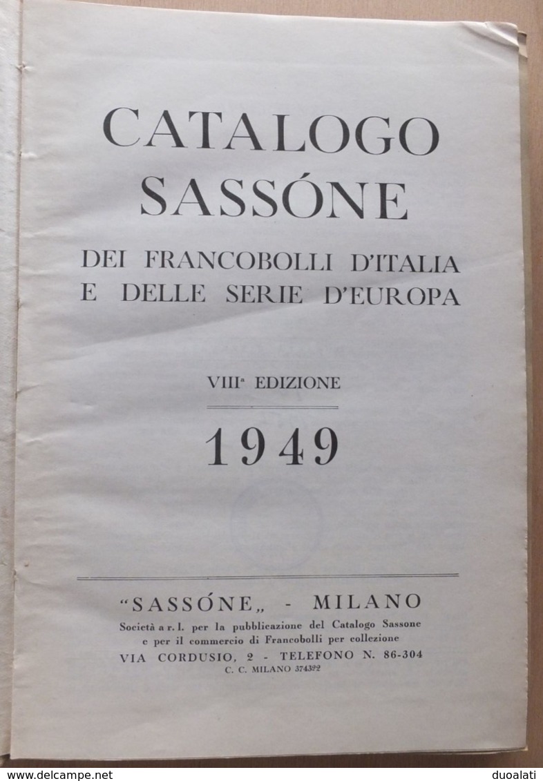 Italy Italia 1949 Catalogo Sassone Dei Francobolli D'Italia E Delle Serie D'Europa Luigi Sassone - Thema's