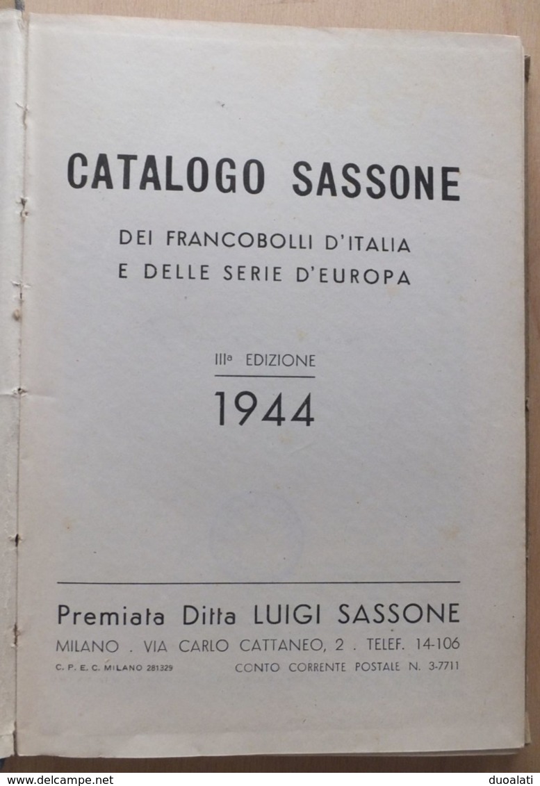 Italy Italia 1944 Catalogo Sassone Dei Francobolli D'Italia E Delle Serie D'Europa Luigi Sassone - Thématiques