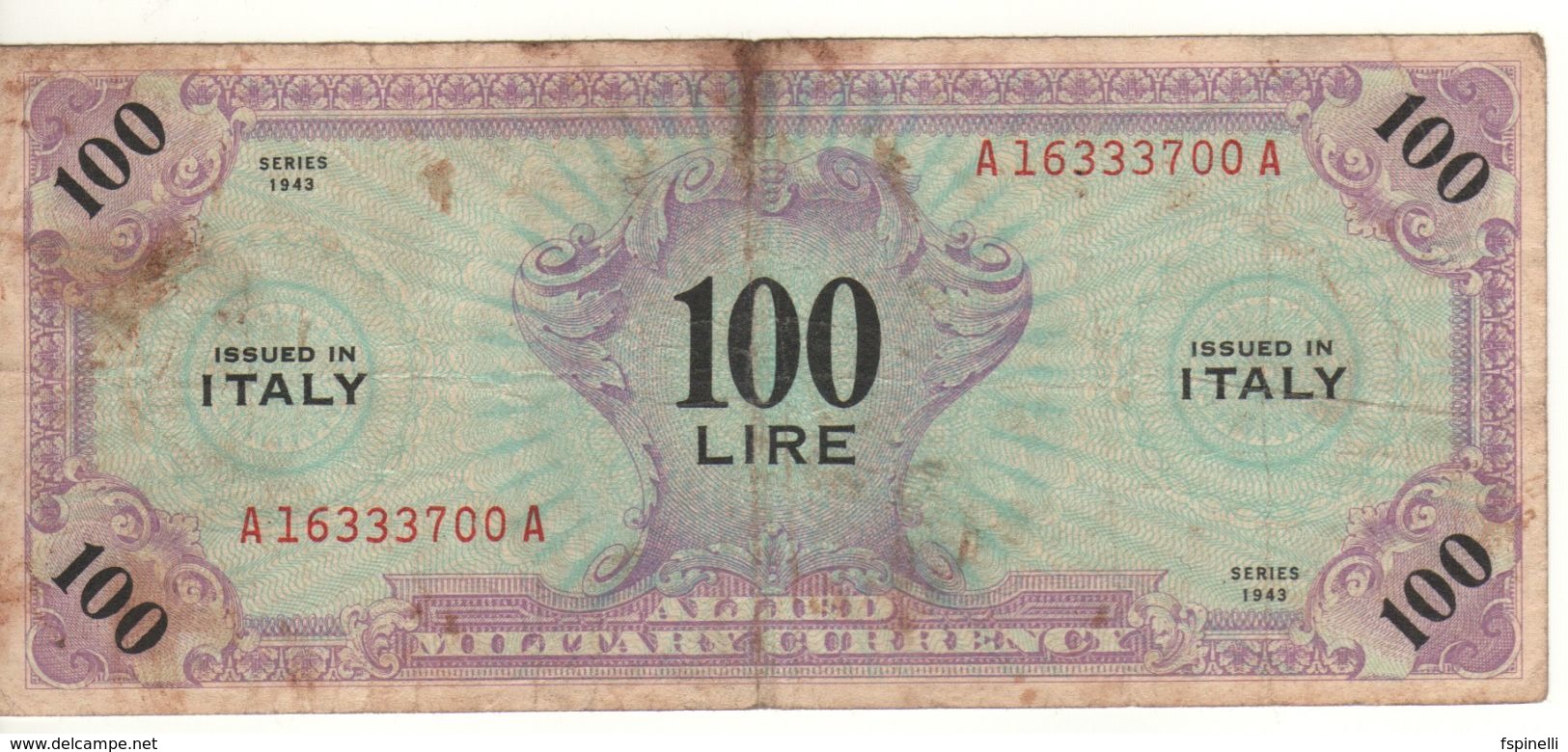 ITALY    AM Lire  100 Lire    FLC    1943   ( WWII )  1ma Serie - Occupation Alliés Seconde Guerre Mondiale