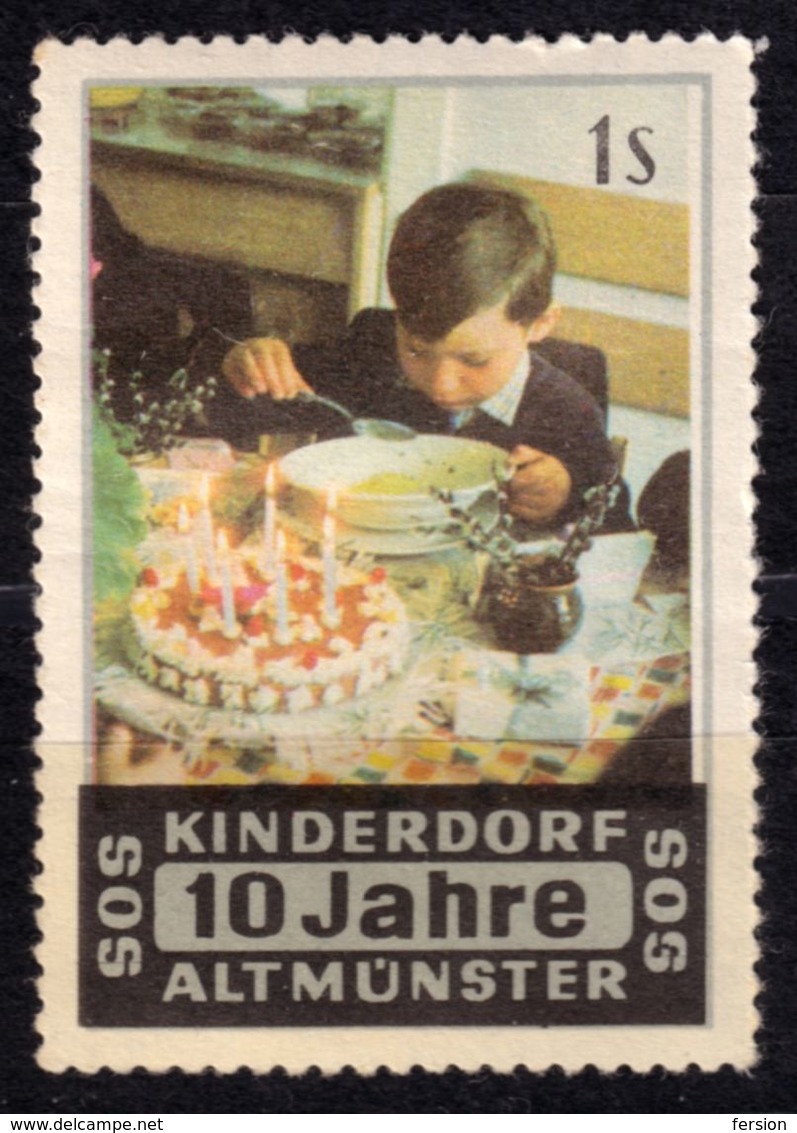 Cake Candle Soup Food ALTMÜNSTER 1959 Austria Children SOS City SOS-Kinderdorf Charity Cinderella Vignette Label - Food