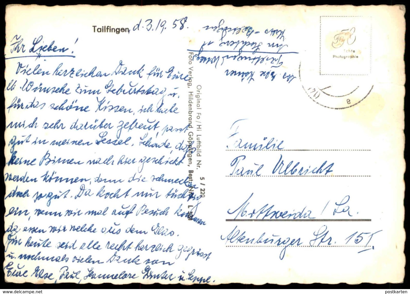 ÄLTERE POSTKARTE TAILFINGEN FLIEGERAUFNAHME LUFTBILD 1958 ALBSTADT Ansichtskarte AK Postcard Cpa - Albstadt