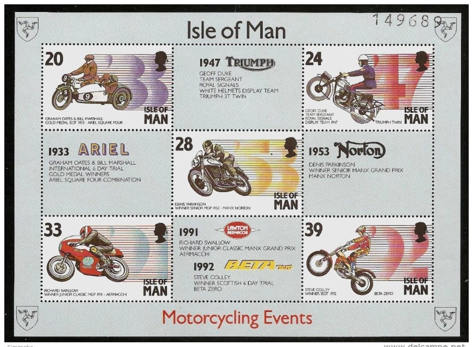 ISLE Of MAN 1993 - Motorcycling: DRIVER And Their MACHINES - Bloc 19 5v Mi 550-554 MNH ** Cv€5,50 N272 - Man (Eiland)