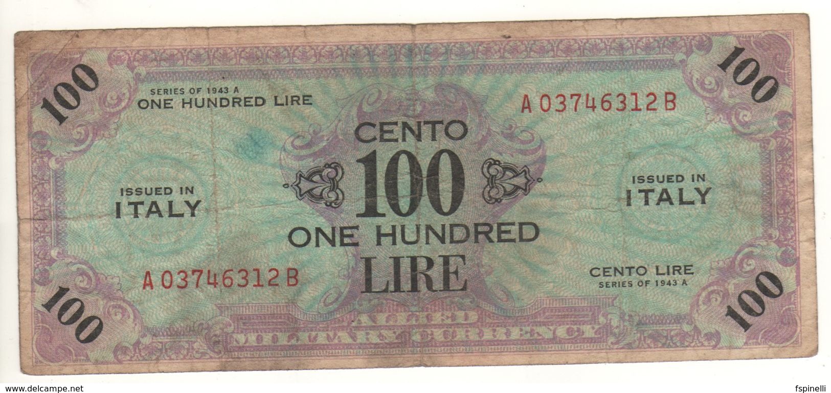 ITALY    AM Lire   100 Lire   FLP   1943A  ( WWII )  2nda Serie - Occupation Alliés Seconde Guerre Mondiale