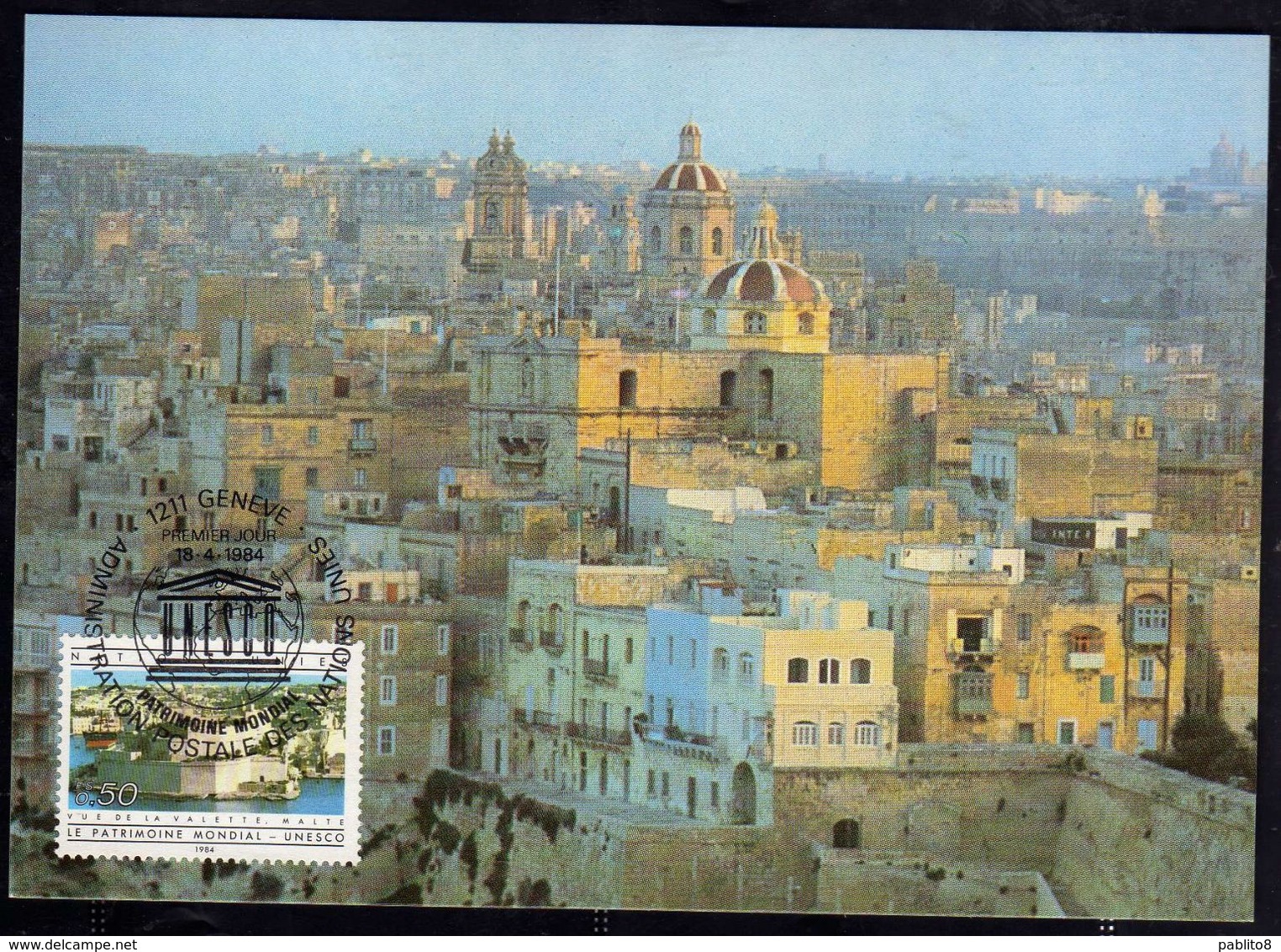 NATIONS UNIES GENEVE ONU UN UNO 18 4 1984 MALTA UNESCO PATRIMOINE MONDIAL HERITAGE FDC MAXI CARD CARTOLINA MAXIMUM - Maximum Cards