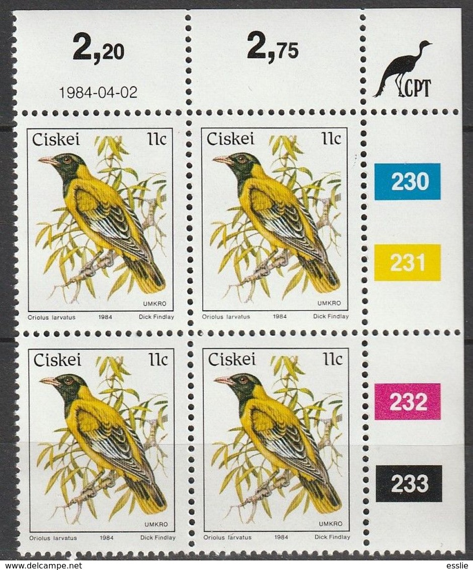 Ciskei - 1981 1982 (1984) - 1st Definitive Birds - Additional Value Control Block - Ciskei