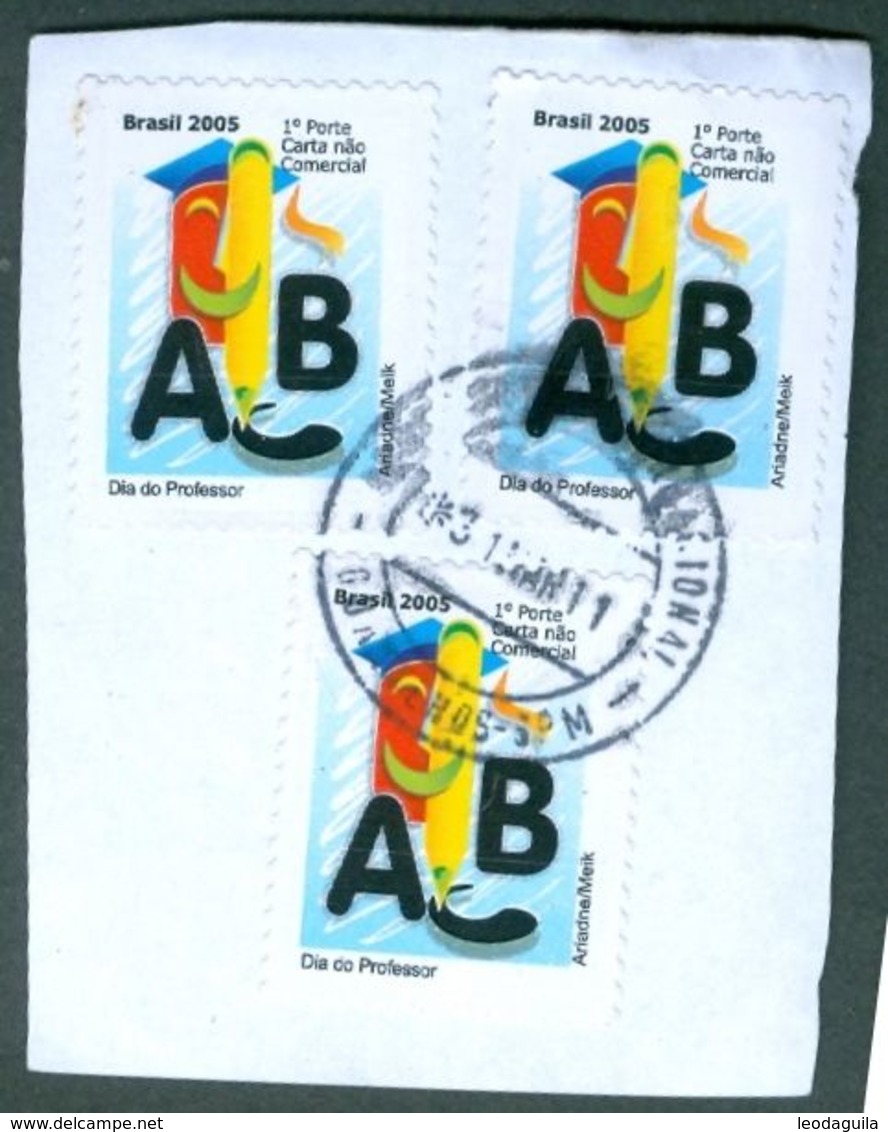 BRAZIL 2005 -  TEACHER'S DAY - 3 STAMPS OVER PAPER -  USED - Oblitérés