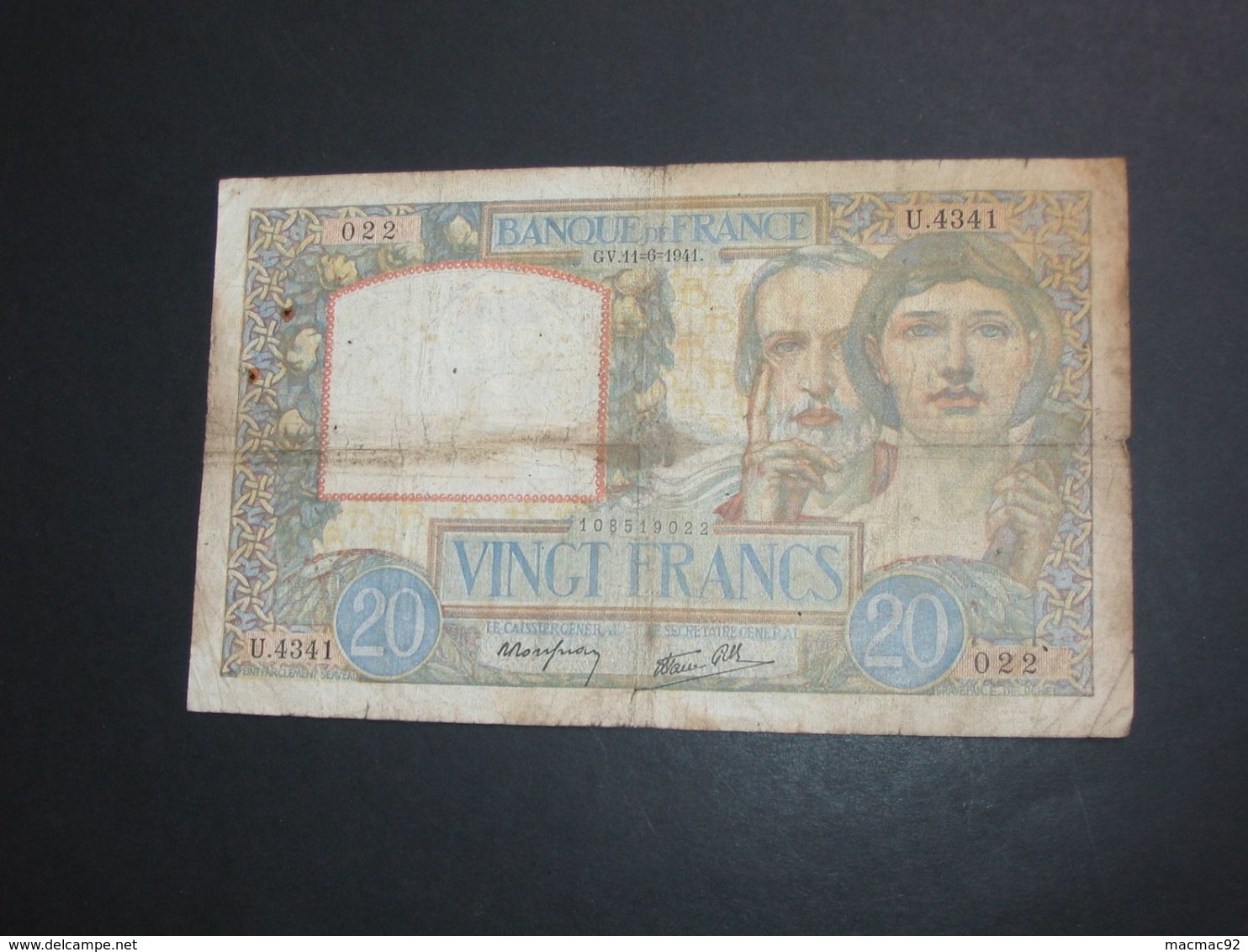 20 Vingt Francs - Science Et Travail - 11=6=1941  **** EN ACHAT IMMEDIAT **** - 20 F 1939-1942 ''Science Et Travail''