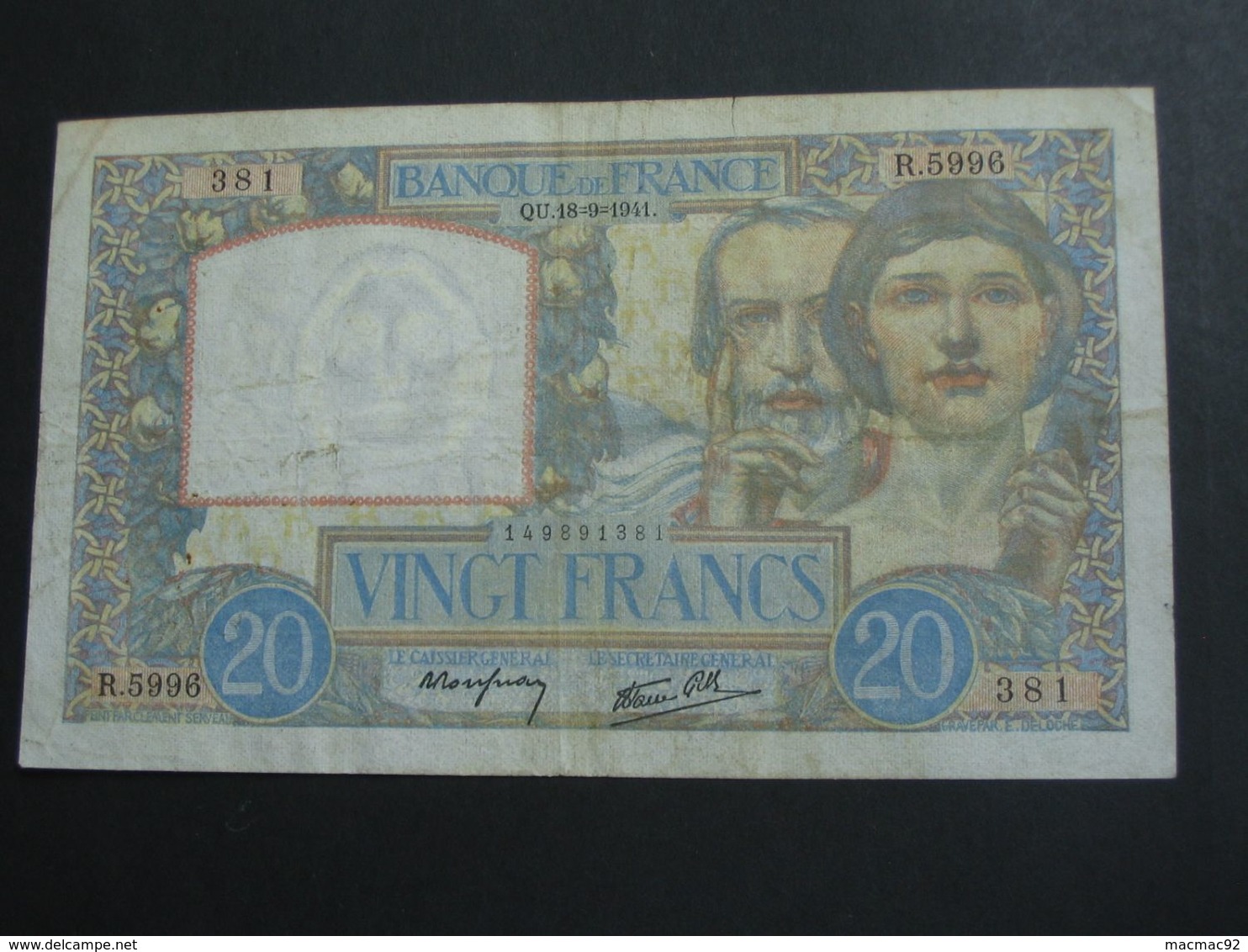 20 Vingt Francs - Science Et Travail - 18=9=1941  **** EN ACHAT IMMEDIAT **** - 20 F 1939-1942 ''Science Et Travail''