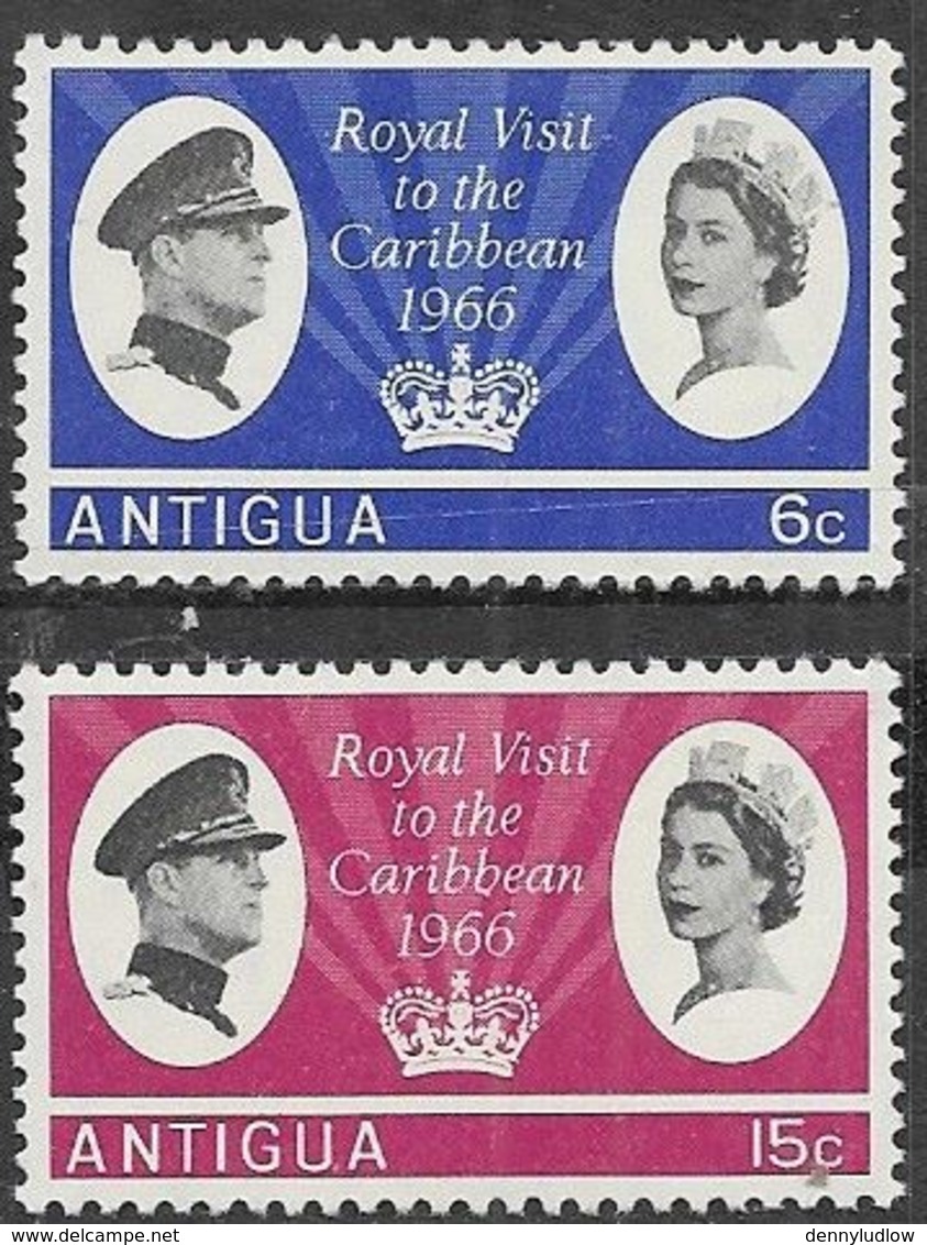 Antigua  1966  Sc#161-2 Royal Visit Set  MNH   2016 Scott Value $3.80 - 1858-1960 Colonia Británica