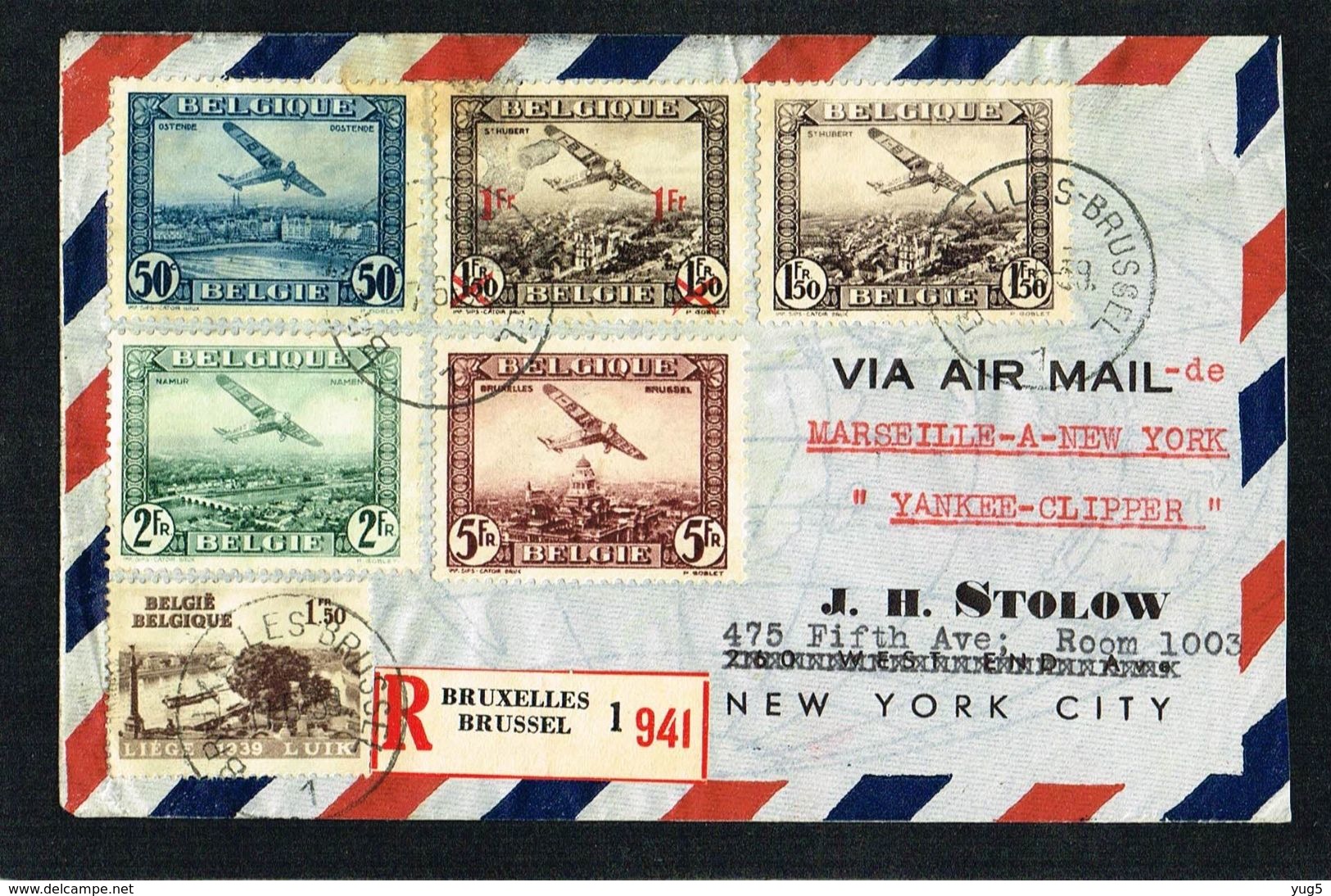 17/6/1939 Recommandé De Bruxelles Par Avion Yankee-Clipper De Marseille à NewYork - Other & Unclassified