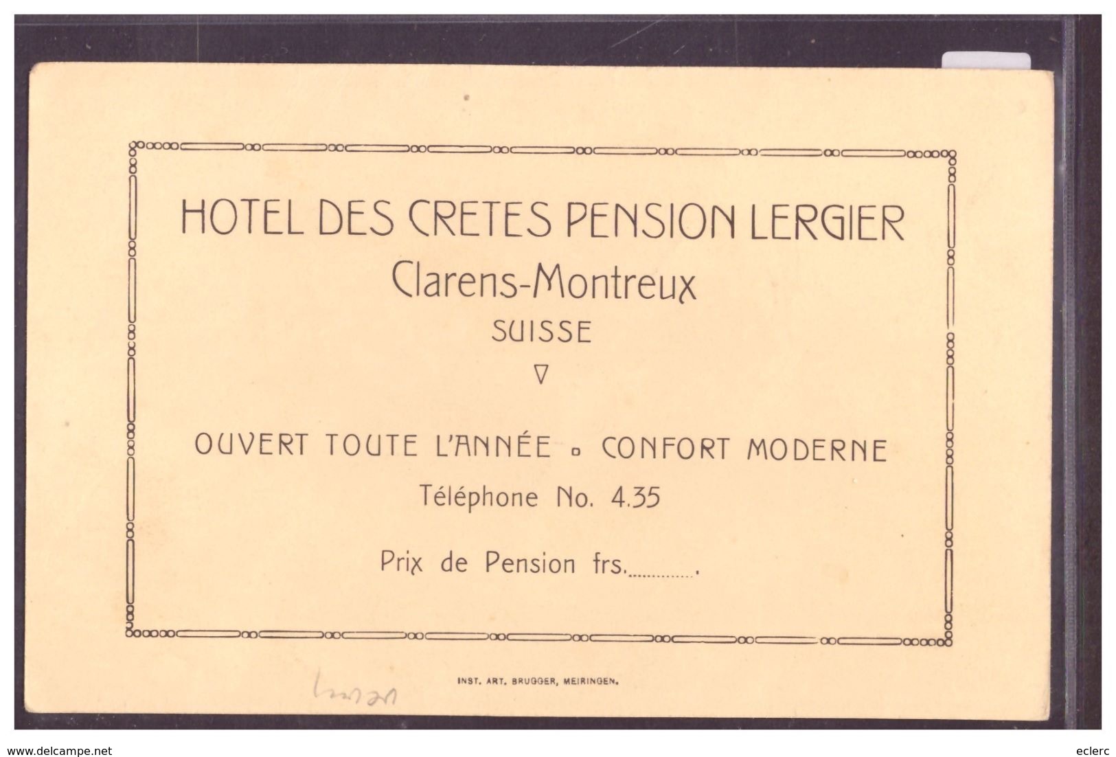 DISTRICT DE VEVEY - CLARENS MONTREUX - HOTEL DES CRÊTES, PENSION LERGIER - TB - Montreux