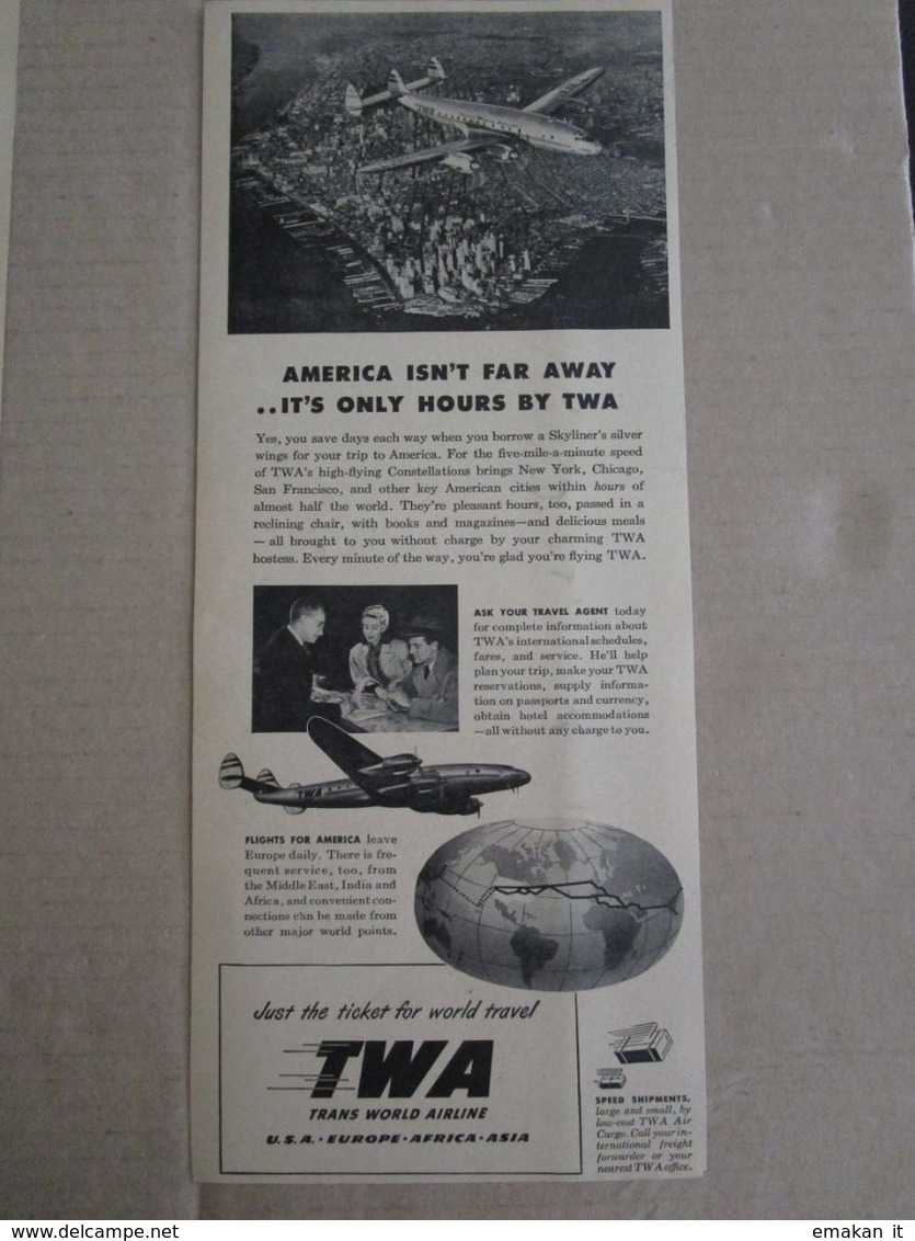 - ADVERTISING PUBBLICITA'  TWA TRANS WORLD AIRLINE  - 1948 -  OTTIMO - Other & Unclassified