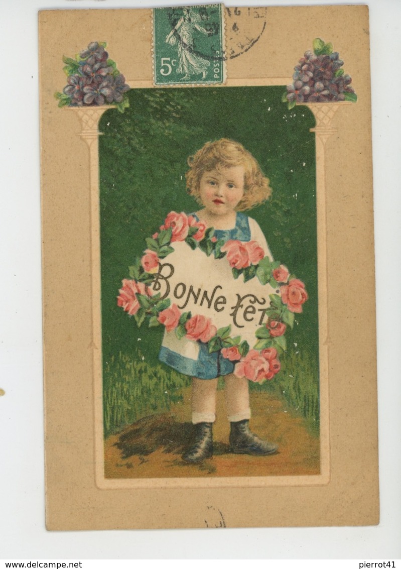 ENFANTS - LITTLE GIRL - MAEDCHEN - Jolie Carte Fantaisie Gaufrée Fillette Et Fleurs "Bonne Fête" (embossed Postcard) - Dibujos De Niños