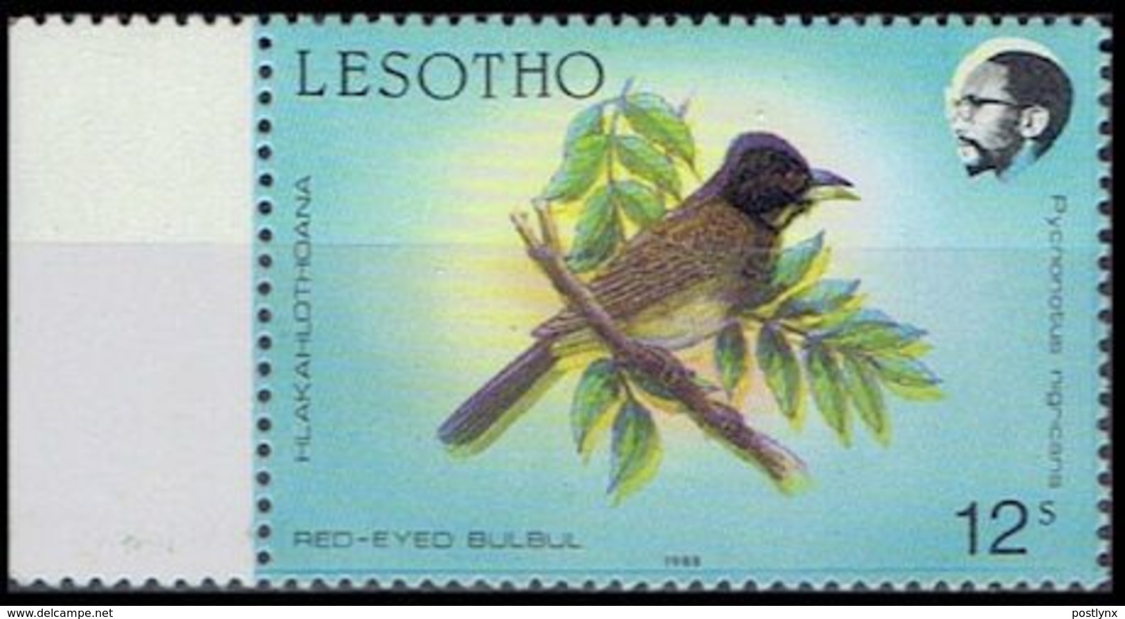 LESOTHO 1988 Birds Red Eyed Bulbul 12c MARG.ERROR:shift Black Right - Lesotho (1966-...)