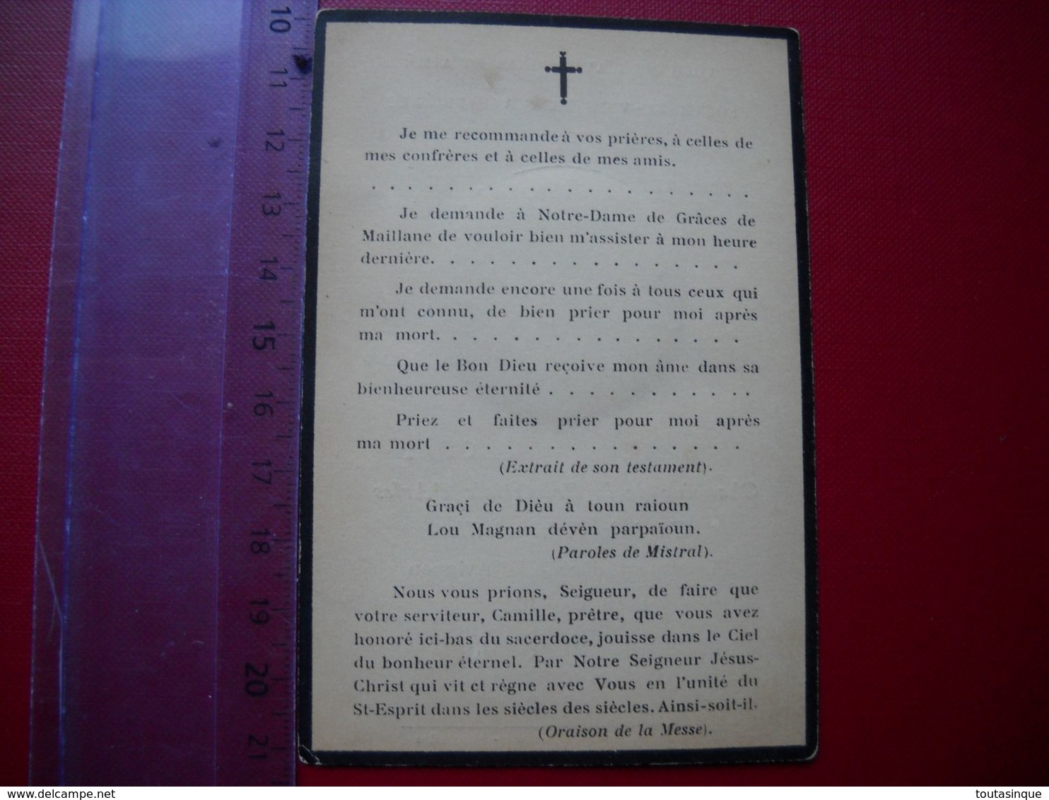 Avis De Décés. Chanoine De La Primatial D'arles Curé De Trinquetaille . 3 Photos . - Overlijden