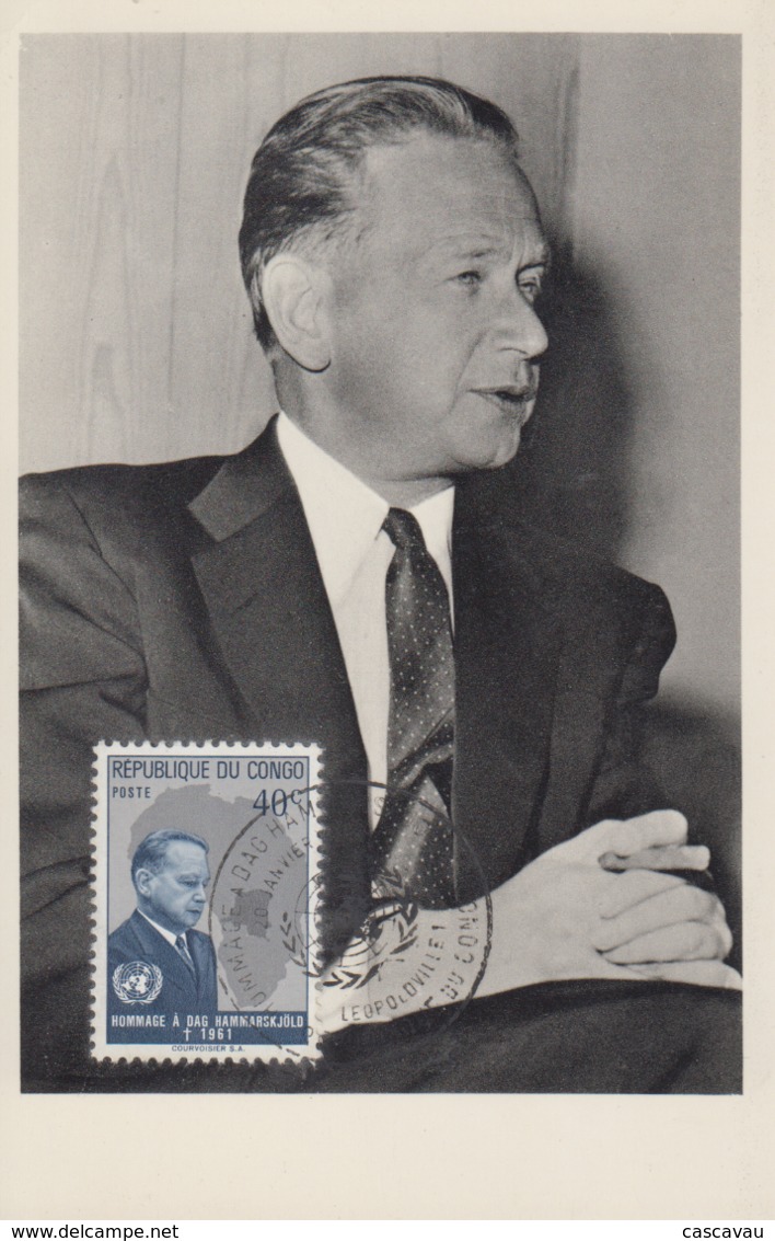 Carte  Maximum   1er  Jour  CONGO   Hommage  à   Dag  HAMMARSKJÖLD  1961 - Dag Hammarskjöld