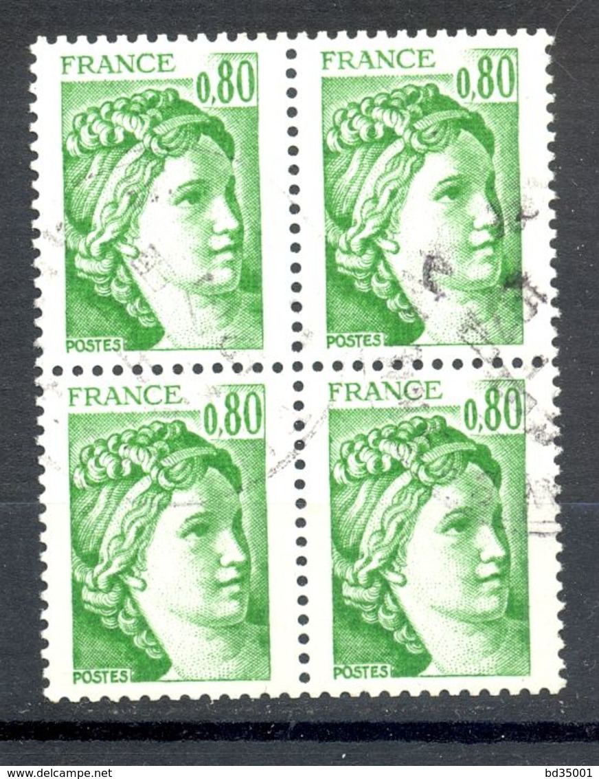 Bloc Oblitéré - Bloc De 4 Timbres - Type Sabine De Gandon Y&T 1970 - Date D'Emission 1977 - Valeur Faciale 0.80 - (1) - 1977-1981 Sabine Of Gandon