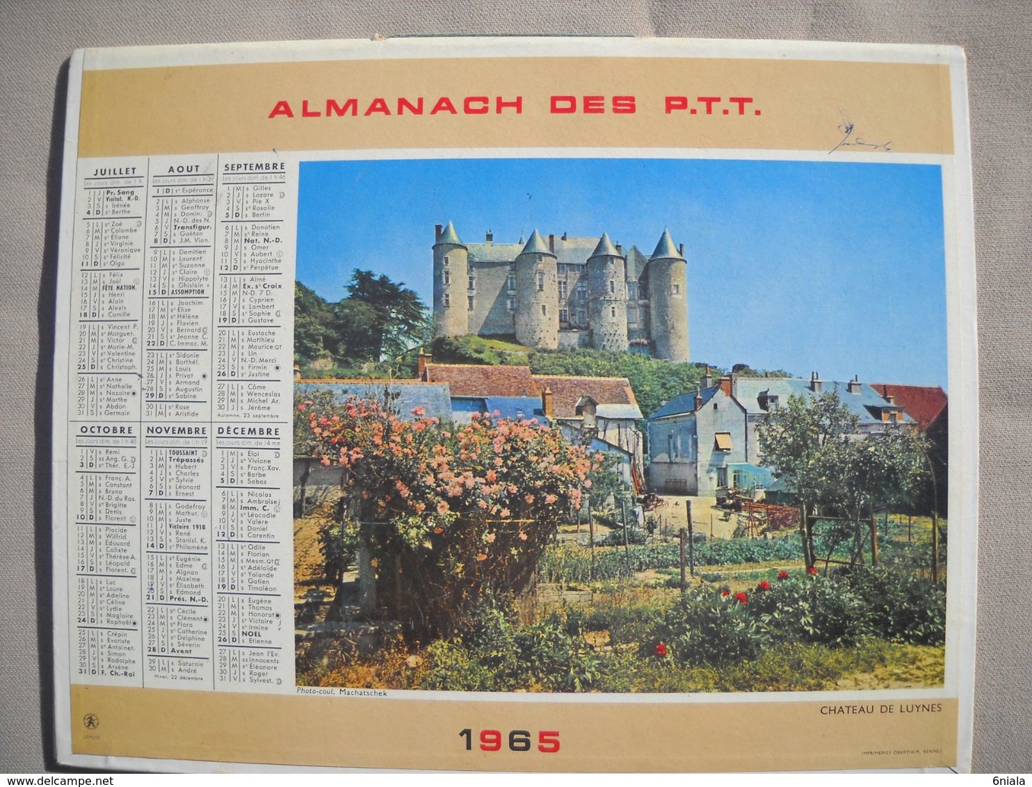 1611 Calendrier Du Facteur PTT 1965   Illustration Château De Luynes  Et  Carros Au Printemps - Formato Grande : 1961-70