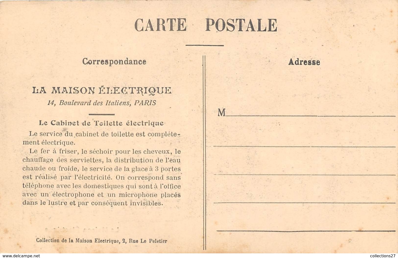 75009-PARIS-2 RUE PELETIER- LA MAISON ELECTRIQUE, LE CABINET DE TOILETTE ELECTRICE - Arrondissement: 09