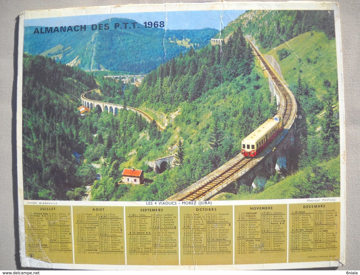 1613 Calendrier Du Facteur PTT 1968   Illustration Les 4 Viaducs Morez Jura, Tulipes Train - Groot Formaat: 1961-70