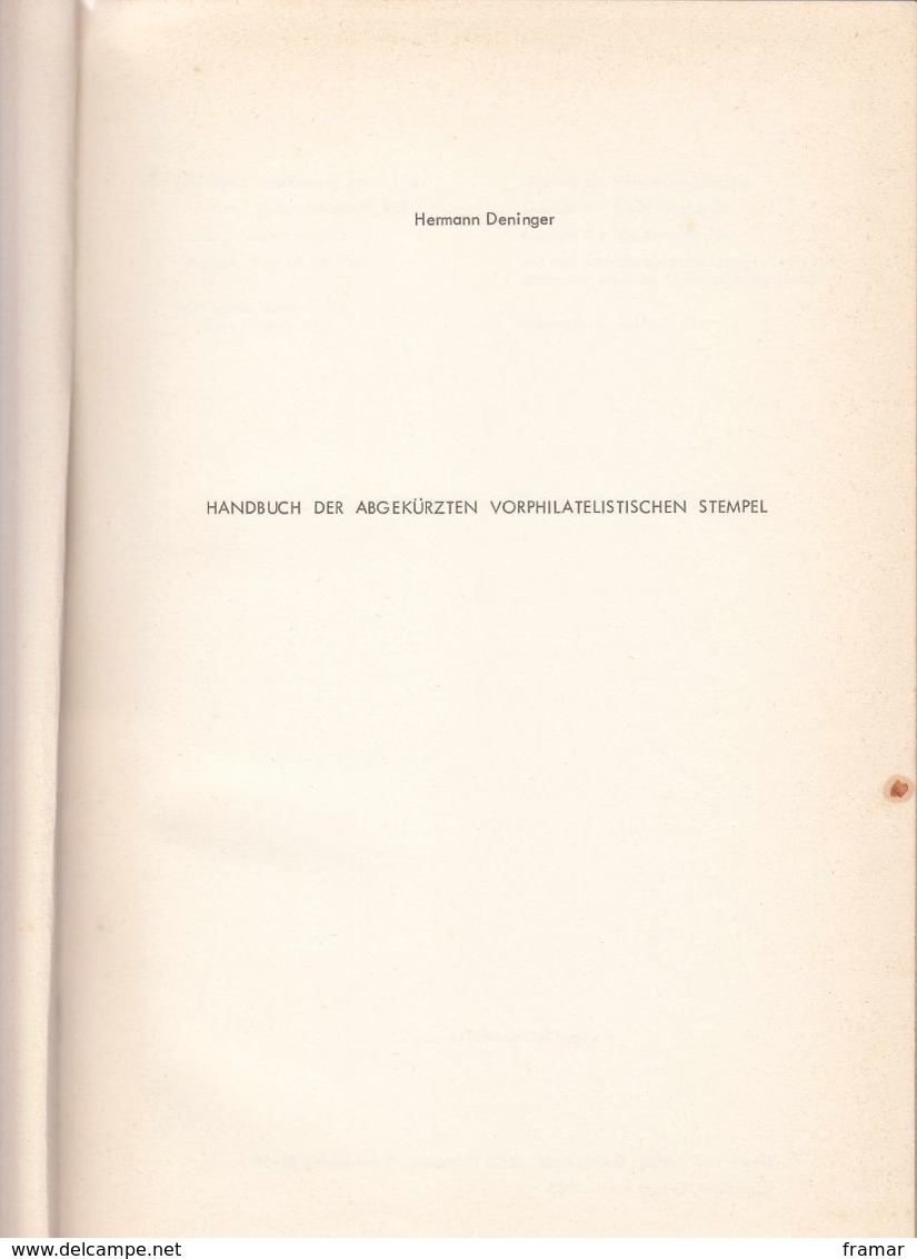 ALLEMAGNE - Handbuch Der Abgekurzten Vorphilatelistischen Stempel - Hertman Deninger - Afstempelingen