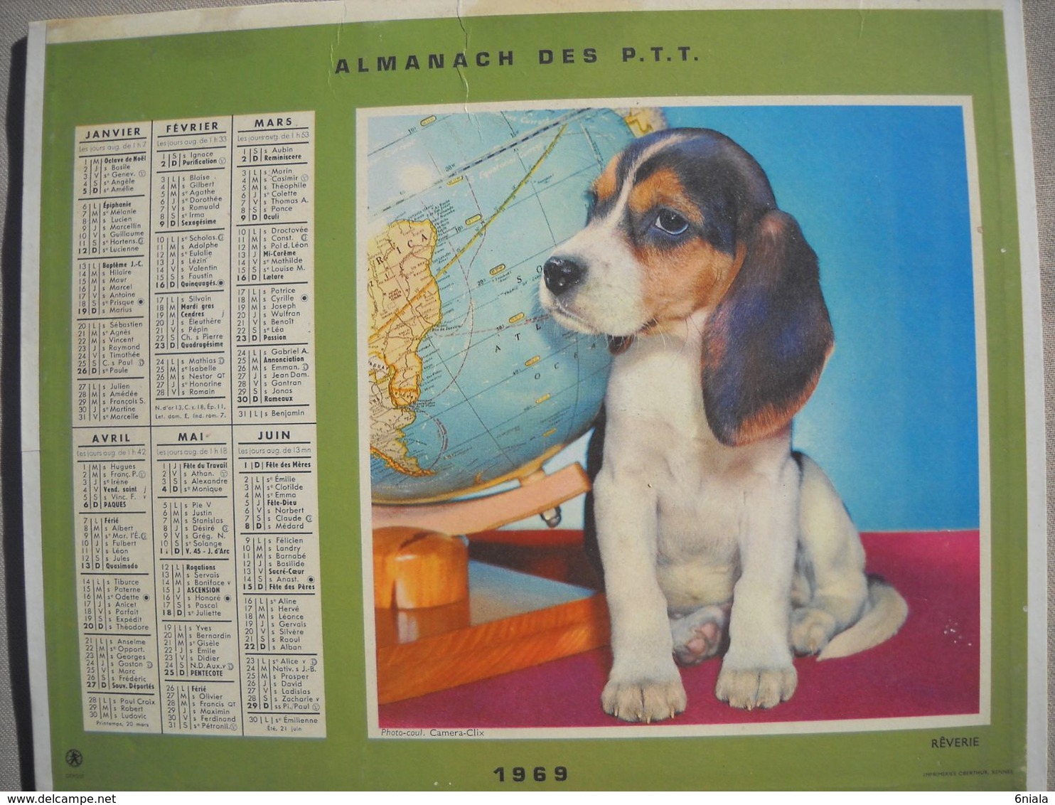 1614 Calendrier Du Facteur PTT 1969   Illustration Petit Chien, Chats Cage - Big : 1961-70