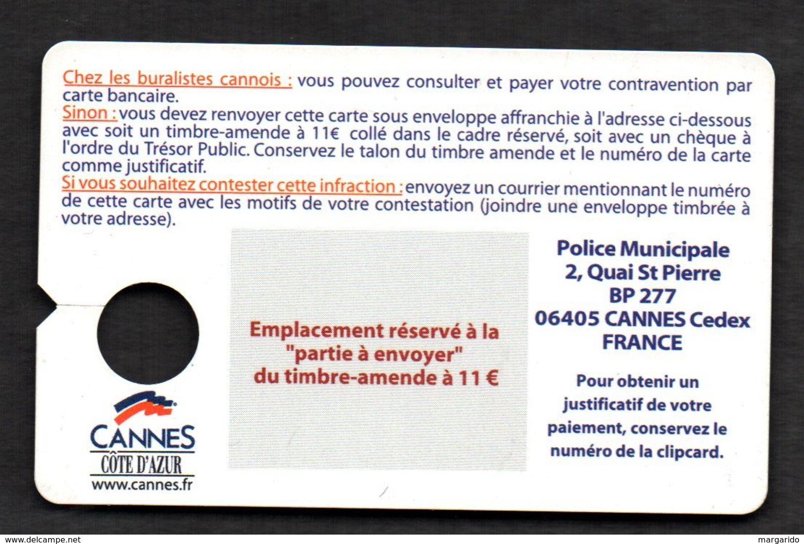 RARE!!! Ancienne Carte à Puce "CONTRAVENTION" De La Ville De CANNES  (Voir Photos Recto/verso Et Description) - Autres & Non Classés