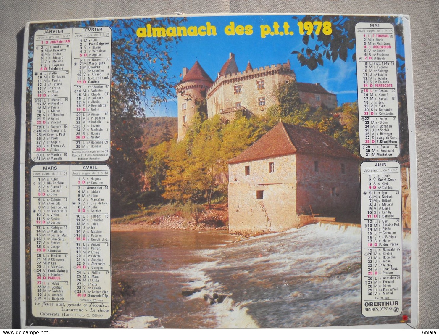 1621 Calendrier Du Facteur PTT 1978   Illustration Le Château De Chenonceau  (Indre Et Loire) , Cabrerets (Lot) - Formato Grande : 1971-80