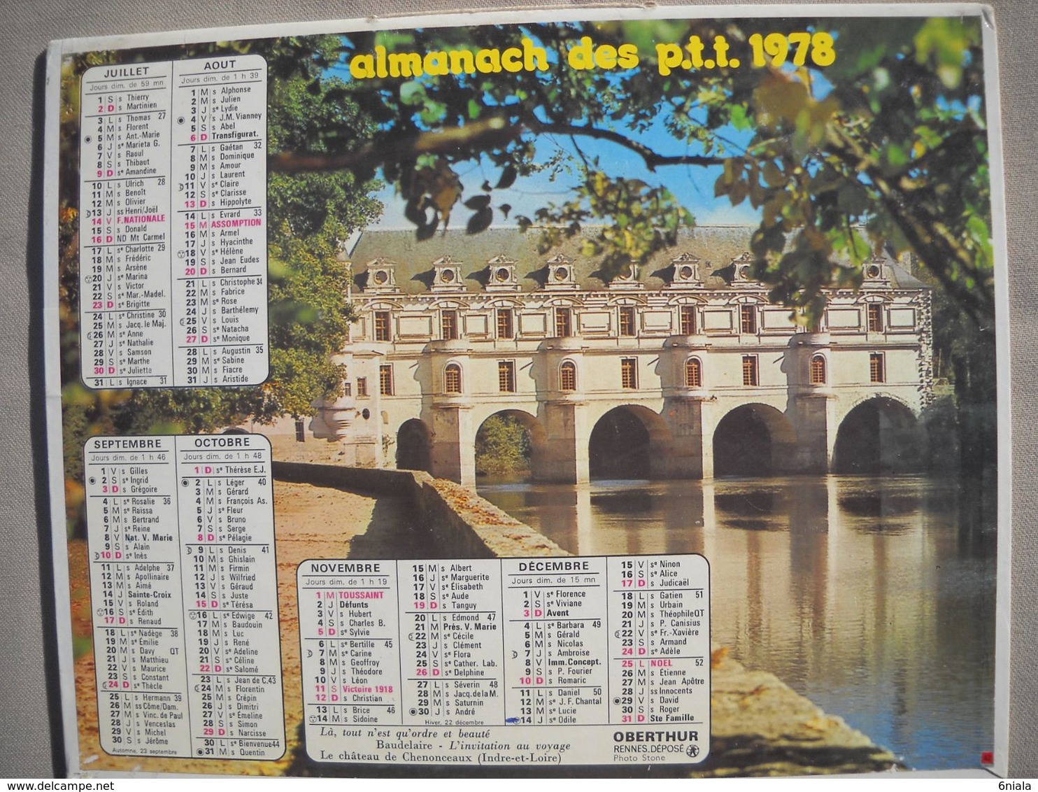 1621 Calendrier Du Facteur PTT 1978   Illustration Le Château De Chenonceau  (Indre Et Loire) , Cabrerets (Lot) - Tamaño Grande : 1971-80